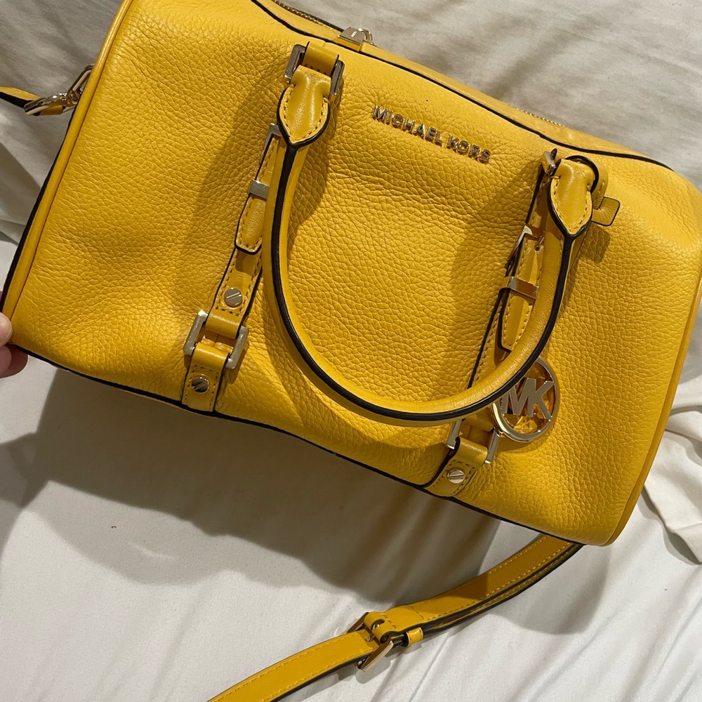 Michael Kors Yellow Satchel Pebbled Leather Gold Hardware